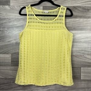 Corvia Womens Crochet Tank Top Yellow‎ Scoop Neck Sheer Lined Pullover L